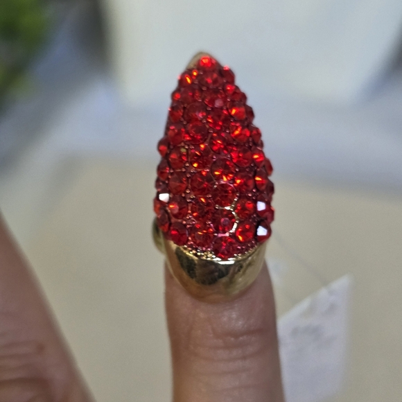 Gold with Red Rhinestones Claw Midi Ring - Picture 10 of 12